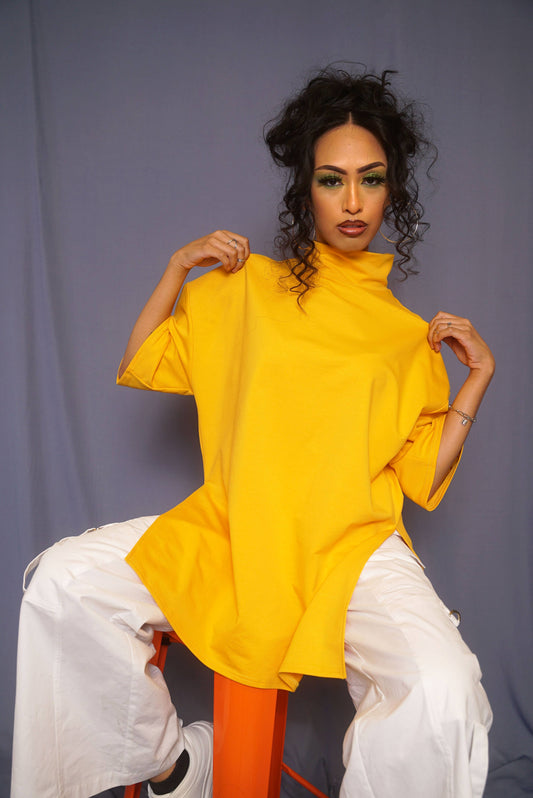 Oversized Mock Neck Tee:  / YELLOW