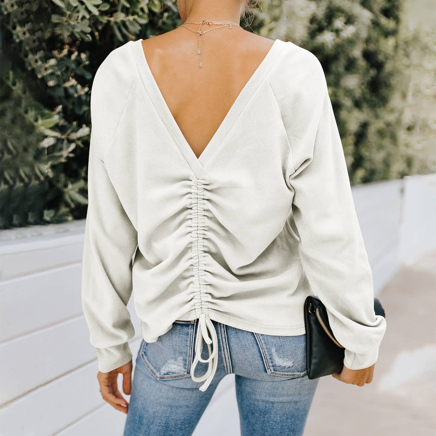 Solid Lux Back Cross V Sweater