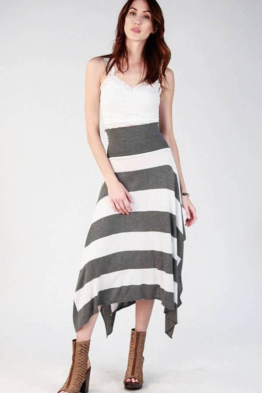 B3619 Versatile Handkerchief Style Stripe Maxi Skirt/Top
