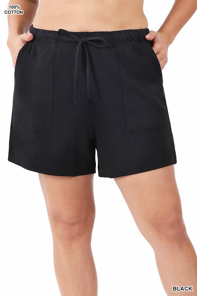Plus Size Cotton Drawstring Shorts With Pockets