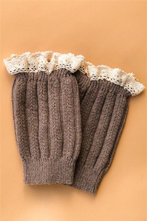 Lacy Crochet Trim Wool Bootie Warmers